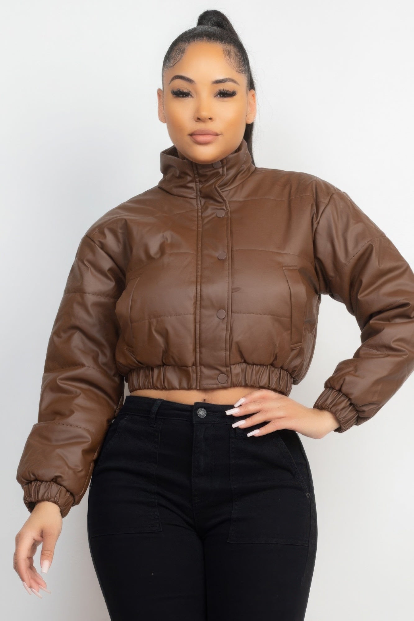 Snap Button Padded Crop Jacket